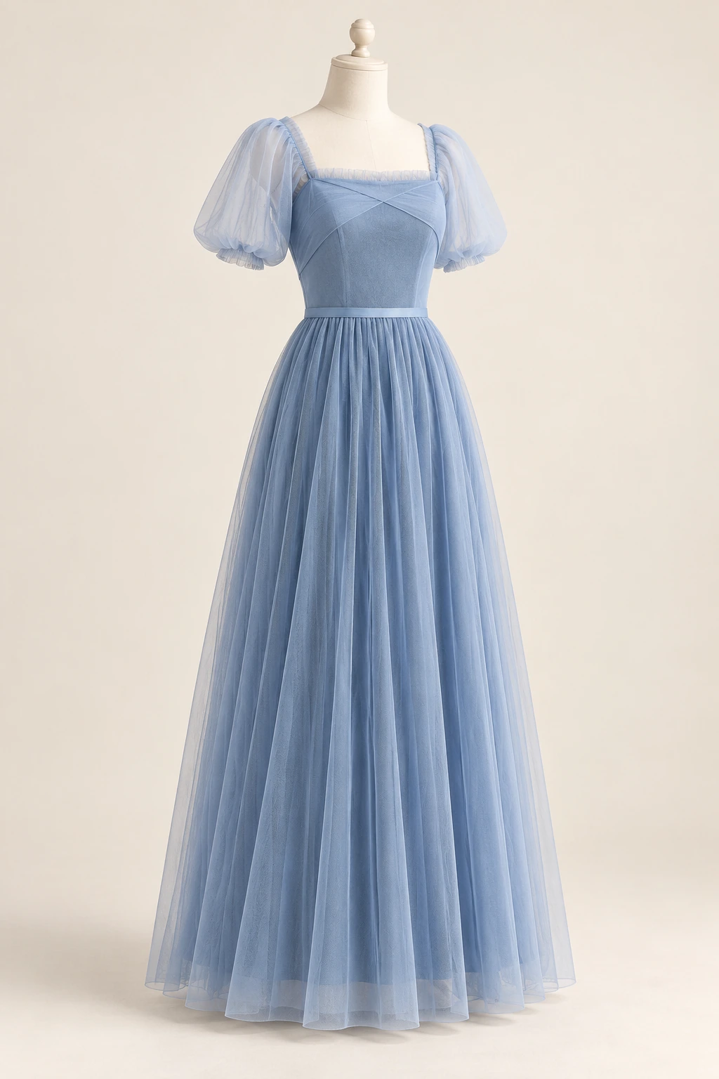Robe demoiselle d’honneur dentelle Ondine, bleu grisé : vue de trois quarts