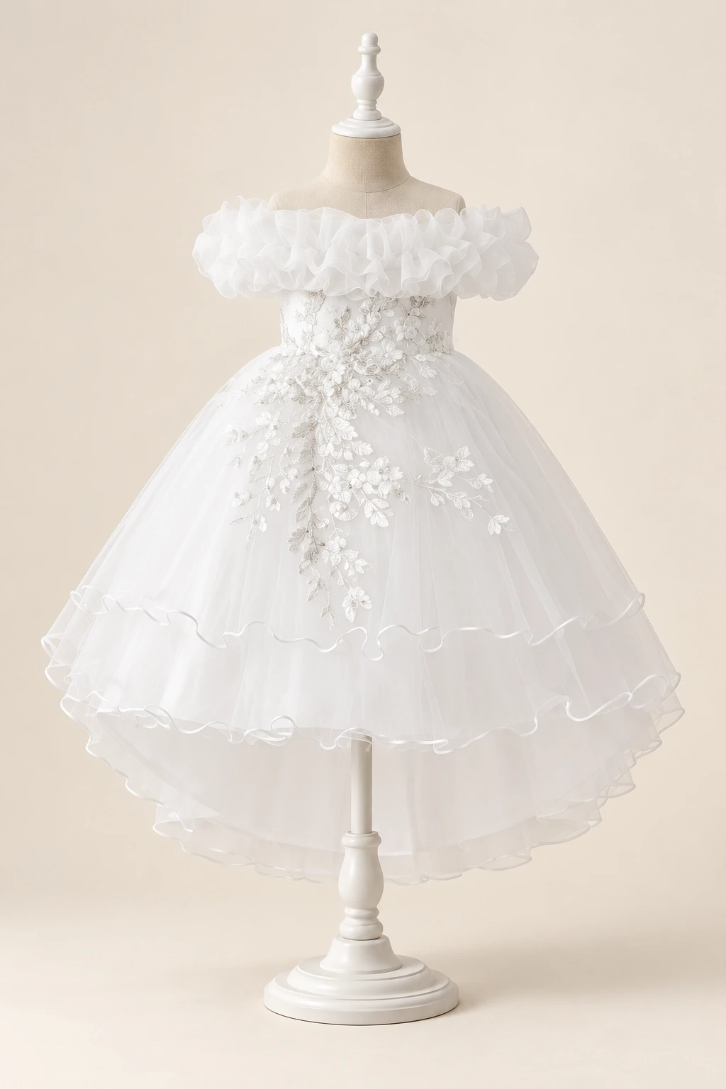 Robe demoiselle d’honneur fillette Marguerite, blanc : vue de trois quarts