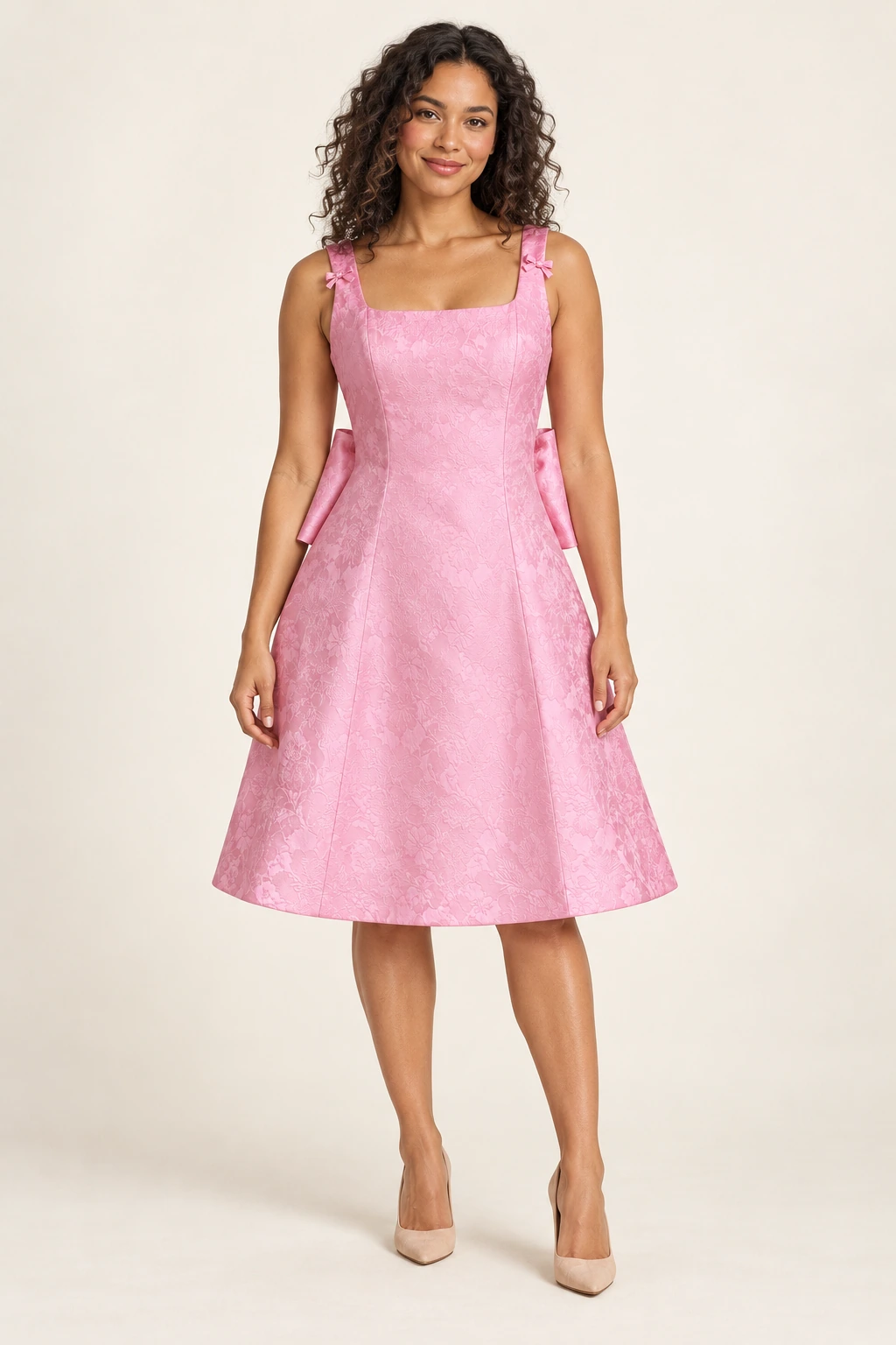 Robe demoiselle d’honneur pour mariage civil Capucine, rose clair : robe portée par une femme adulte