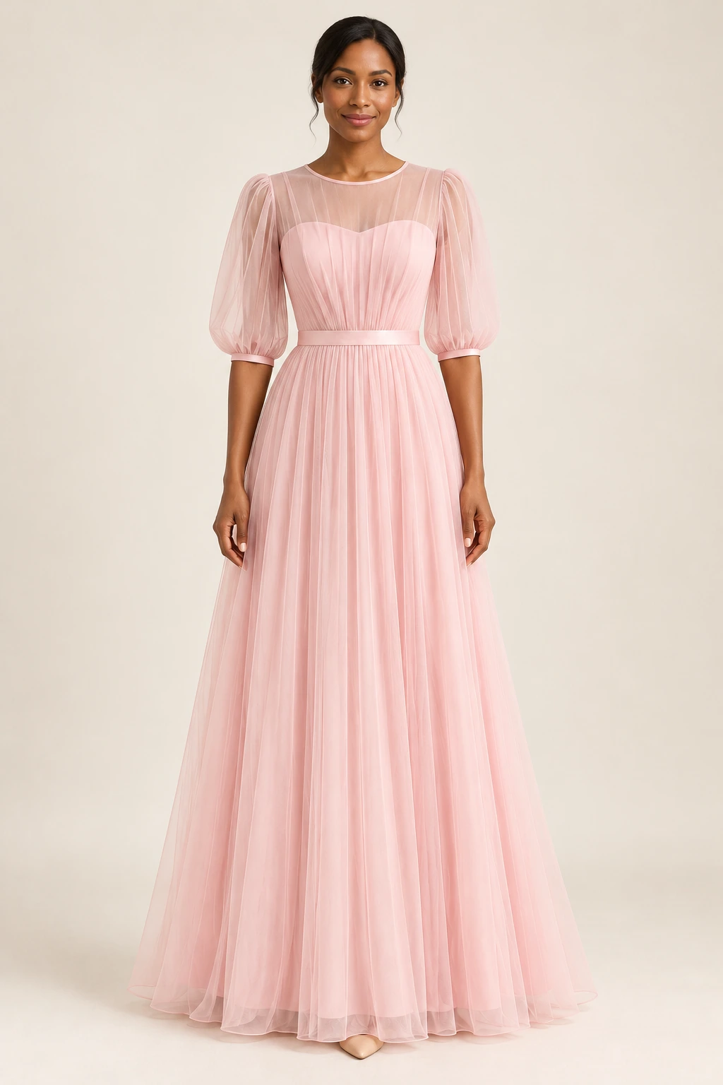 Robe demoiselle d’honneur rose Suzanne, rose pastel : robe portée par une femme adulte