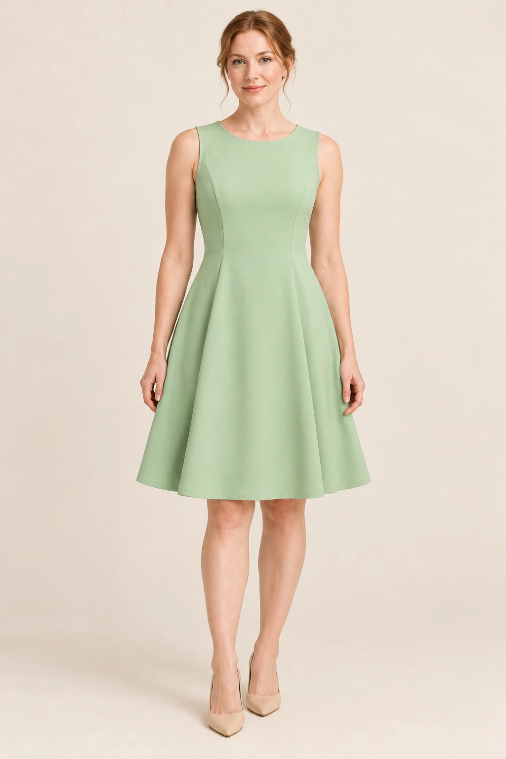 Robe demoiselle d’honneur vert sauge Saule, vert sauge clair : robe portée par une femme adulte